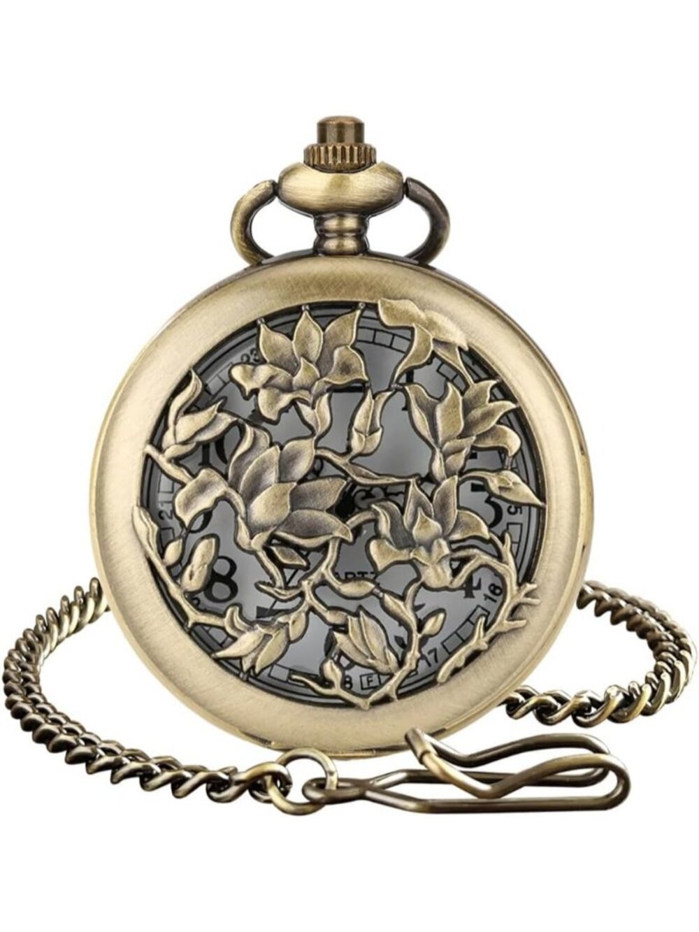 Men's White Vintage Chain Quartz Bronze Vines Necklace Halloween Pocket Watch